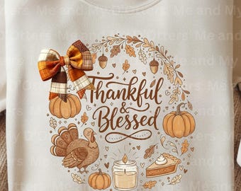 Thanksgiving PNG: Turkey, Pumpkin Pie Doodle Collage Design (Digital Download) Thankful & Blessed