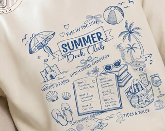 Summer Book Club PNG Sublimation Design, Bookish Doodle T-Shirt Digital Download, Beach Reading Tee, Booktok Bookstagram Book Lover Gift