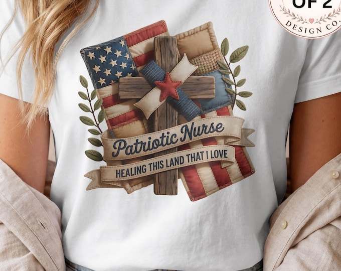 Patriotic Nurse PNG Bundle, Faux Quilted Nurse Sublimation Design, 4th of July Nurse PNG, USA Nurse Shirt Design, Set of 2
