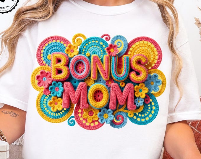 MOM Faux Knit PNG | Retro Colorful Crochet Text | Cottagecore - Grandmacore Sublimation Design | Mother's Day or Everyday Design