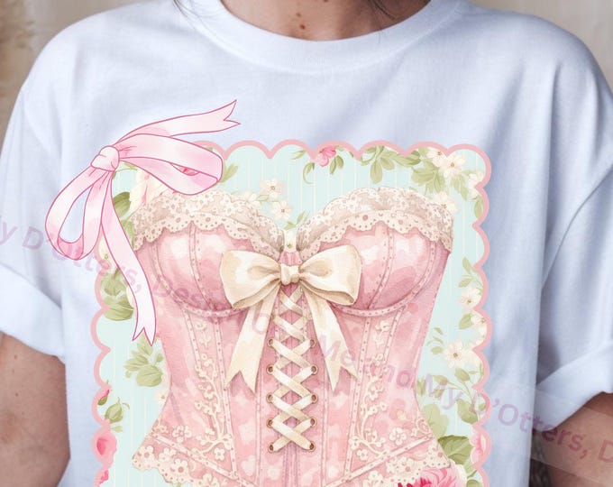 Coquette Corset PNG Sublimation | Shabby Chic Bow Bustier Design | Girly Feminine Shirt Graphic | Instant Download + FREE Tumbler Wrap
