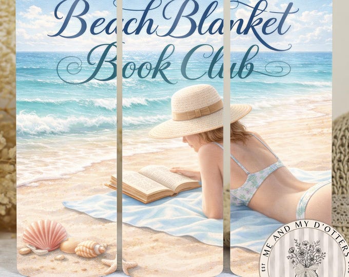 Beach Blanket Book Club Tumbler Wrap PNG, Summer Reading Sublimation Design, 20oz Skinny Tumbler, Instant Download- BONUS Bookish Stickers