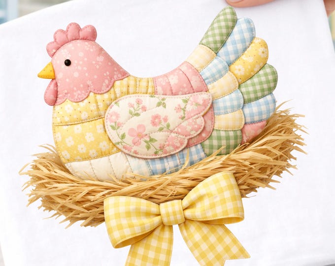Granny Core Patchwork Hen In A Nest, Floral Cottagecore, Coquette Design (PNG Instant  Download)