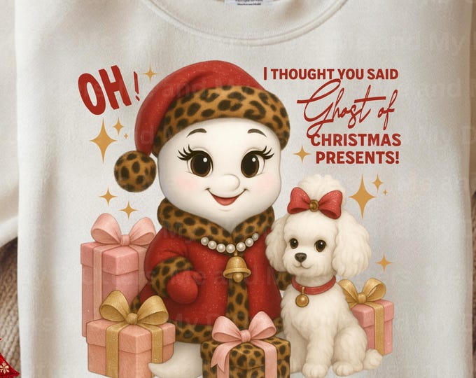 Cute Bougie Christmas Ghost PNG | Pink Christmas Ghost with Poodle | Girly Sublimation Design