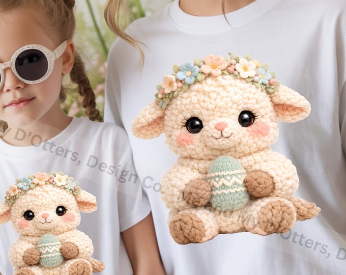 Easter Baby Lamb - Cottage Core, Faux Yarn Chunky Knit | Crochet PNG Sublimation for Easter T-Shirts | Matching Mom and Me (2 Bonuses)