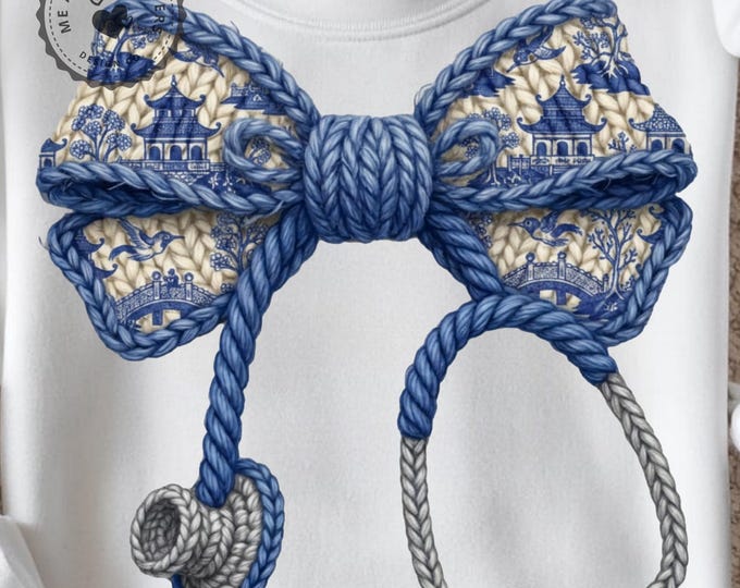 Faux Knit Chinoiserie Bow with Stethoscope PNG | Medical Sublimation Design | Nurse Doctor Healthcare Clipart | Faux Yarn Coquette Bow