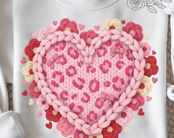 Chunky Knit Heart PNG Sublimation | Faux Crochet Valentine Clipart Bundle | Cozy Yarn Art | 5 Sublimation Design Bundle | Digital Download