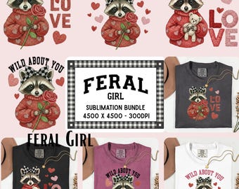 Cute Bundle of Wild About You Feral Raccoon PNGs, Funny Raccoon PNG | Trendy Animal Design PNG | Cute Raccoon