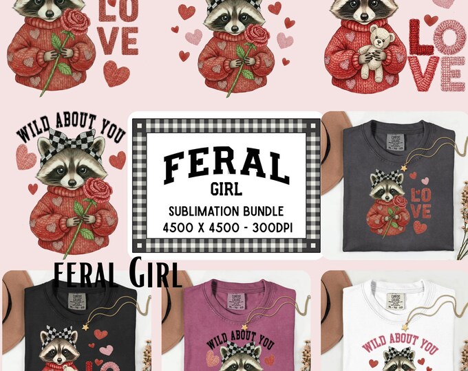 Cute Bundle of Wild About You Feral Raccoon PNGs, Funny Raccoon PNG | Trendy Animal Design PNG | Cute Raccoon