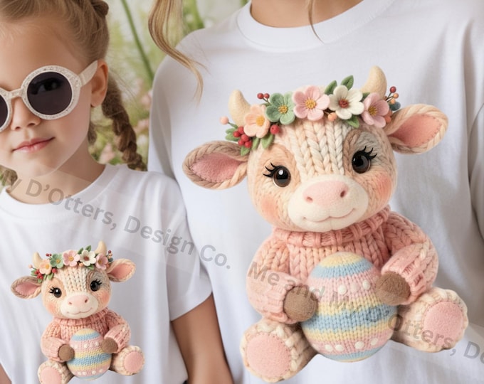 Easter Baby Highland Cow PNG – Chunky Knit Cottage Core Design (Digital Download)