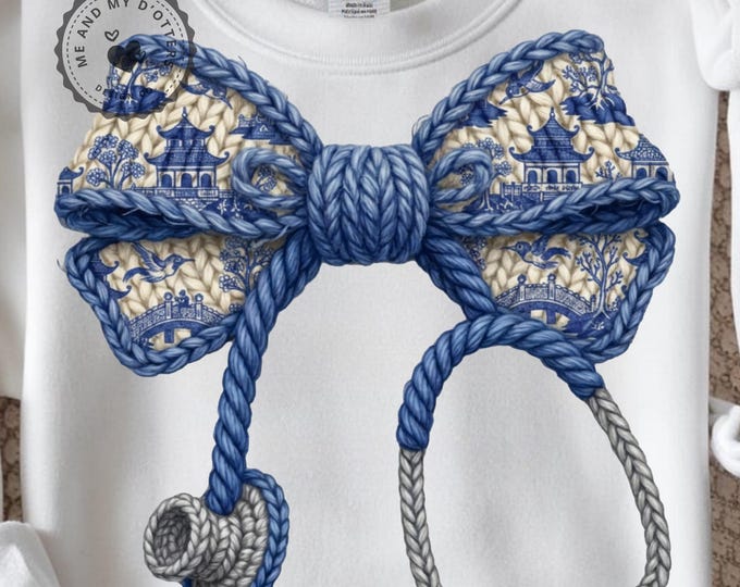 Faux Knit Chinoiserie Bow with Stethoscope PNG | Medical Sublimation Design | Nurse Doctor Healthcare Clipart | Faux Yarn Coquette Bow