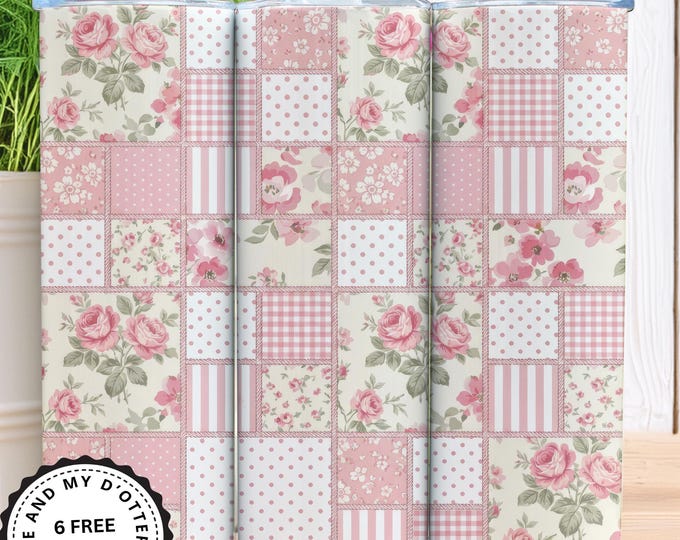 Blue and Pink Coquette Patchwork and Bows 20oz Tumbler Wraps, Cottagecore | Watercolor Aesthetic - 6 Bonus Wraps