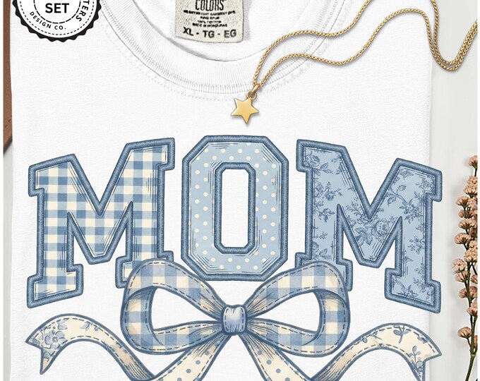 Light Blue Coquette Mama - PNG Sublimation. Grandmillennial, Grandmacore T-Shirt Design Bundle (Digital Download)