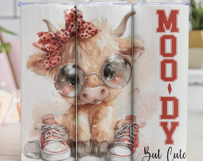 Baby Highland Cow - Seamless 20 oz Skinny Tumbler Wrap (Digital Download) Funny Cow PNG
