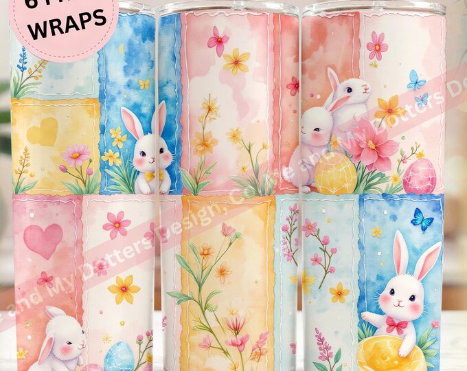 Pastel Watercolor Brush Stroke - Easter Bunnies | Seamless PNG Sublimation Tumbler Wrap | 6 BONUS Wraps