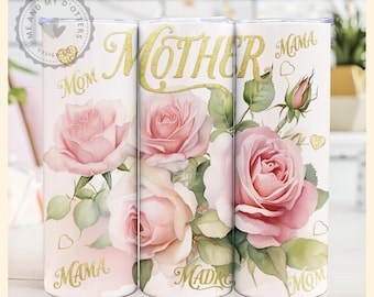 Mother's Day Seamless Tumbler Wrap | Pretty Pink Shabby Chic Roses, Seamless Design | 20oz Skinny Tumbler PNG File Digital Download