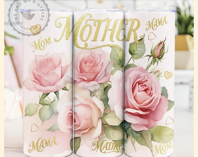 Mother's Day Seamless Tumbler Wrap | Pretty Pink Shabby Chic Roses, Seamless Design | 20oz Skinny Tumbler PNG File Digital Download
