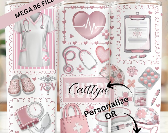 Nurse Tumbler Wrap Bundle for POD - Personalize | 36 Medical PNG Wraps | Commercial Use Sublimation | 20oz Skinny | Ready to Print