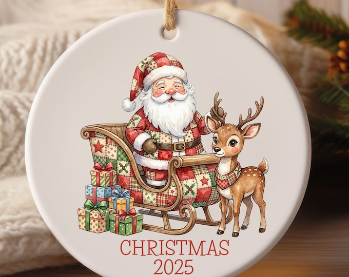 Patchwork Santa & Reindeer Digital Clipart Bundle PNG | 10 Christmas Sublimation Images