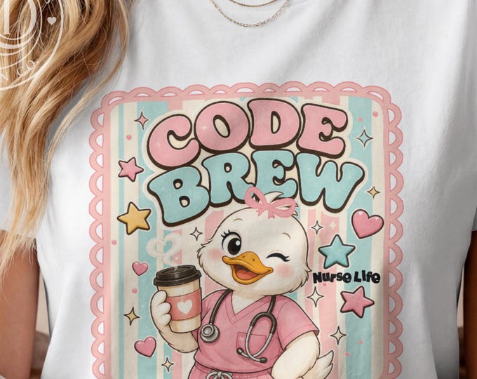Funny Nurse Gifts, T-Shirt, and 20oz Skinny Tumbler Wrap Set, "CODE BREW" Retro Nurse Design, Nurse Life Sublimation