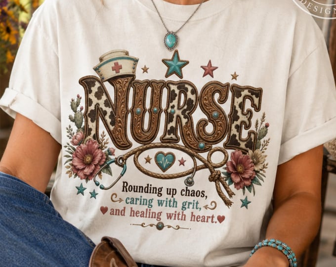Cowgirl Western Nurse PNG, Western Nurse Sublimation Design, Boutique Designs,Retro Floral Nurse PNG, Country Nurse Shirt Design