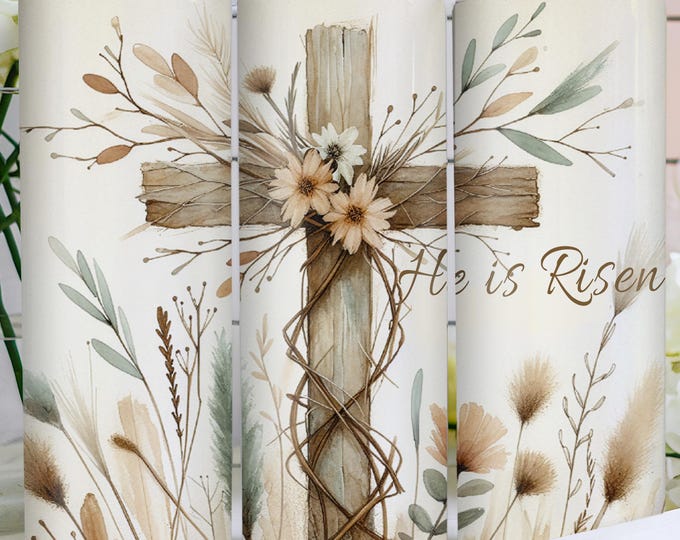 He Is Risen Tumbler Wrap | Christian Easter 20oz Design (PNG Digital Download)