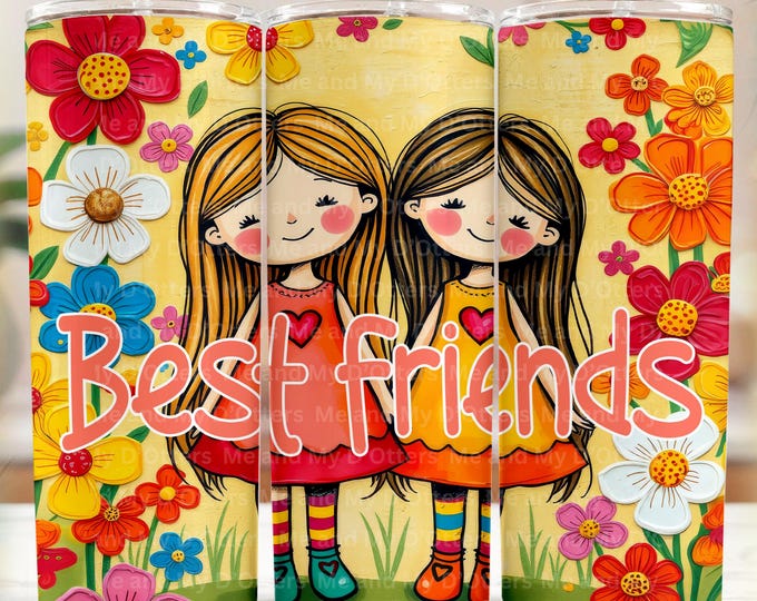 Best Friends Seamless Tumbler Wrap 20 oz - Fun, Colorful, and Whimsical |Seamless Skinny Tumbler Wrap | PNG Digital Download