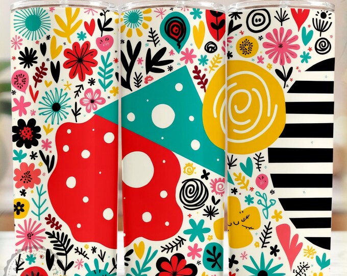 Dopamine Art Seamless Tumbler Wrap | Colorful Maximalist Abstract Floral Design | Happy Aesthetic Sublimation PNG | Bold Joyful Pattern