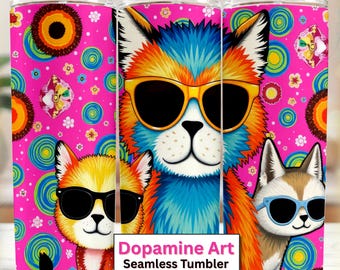 Dopamine Animal Art Seamless Tumbler Wraps | Colorful Maximalist Abstract Animal Design | Bold Aesthetic Sublimation PNG