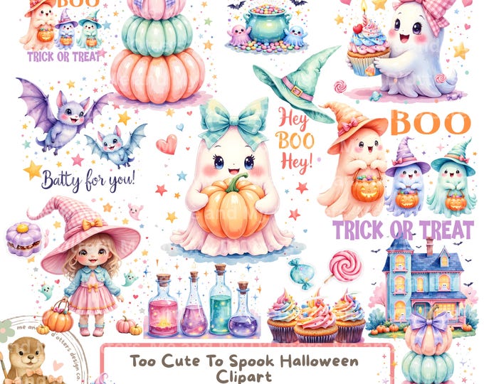 Kawaii Halloween Clipart: Pastel Ghosts, Pumpkins (PNG, 300 DPI)