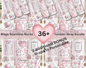 Nurse Tumbler Wrap Bundle for POD - Personalize | 36 Medical PNG Wraps | Commercial Use Sublimation | 20oz Skinny | Ready to Print