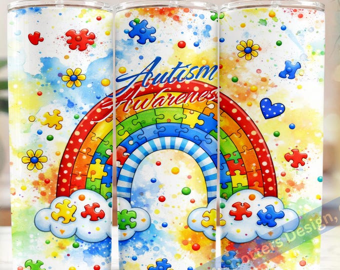 Autism Awareness Seamless Tumbler Wrap PNG | Sublimation Bundle | Puzzle Rainbow Wrap | Accept Understand Love | BONUS Sticker Sheet