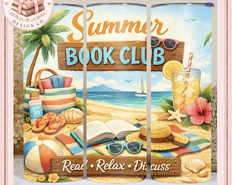 Summer Book Club Tumbler Wrap PNG Bundle, Beach Reading Sublimation Design