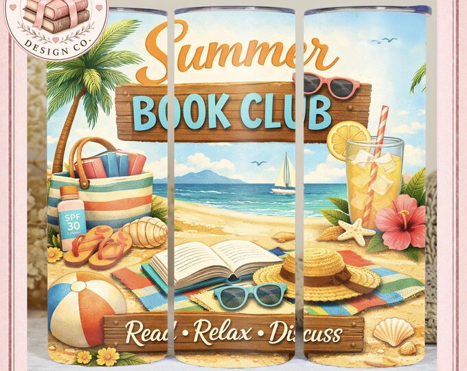 Summer Book Club Tumbler Wrap PNG Bundle, Beach Reading Sublimation Design