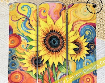 Sunflower Dopamine Tumbler Wrap PNG | Colorful Swirl Floral 20oz Skinny Sublimation | Bright Happy Sunflower Wrap + Bonus