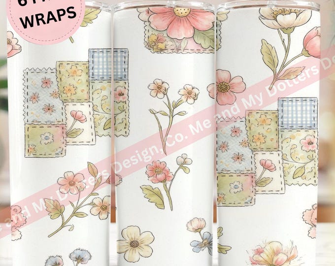 Spring Floral Patchwork-Collage 20oz Tumbler Wrap -Cottagecore | Grannycore | Granny Chic Aesthetic - 6 Bonus Wraps