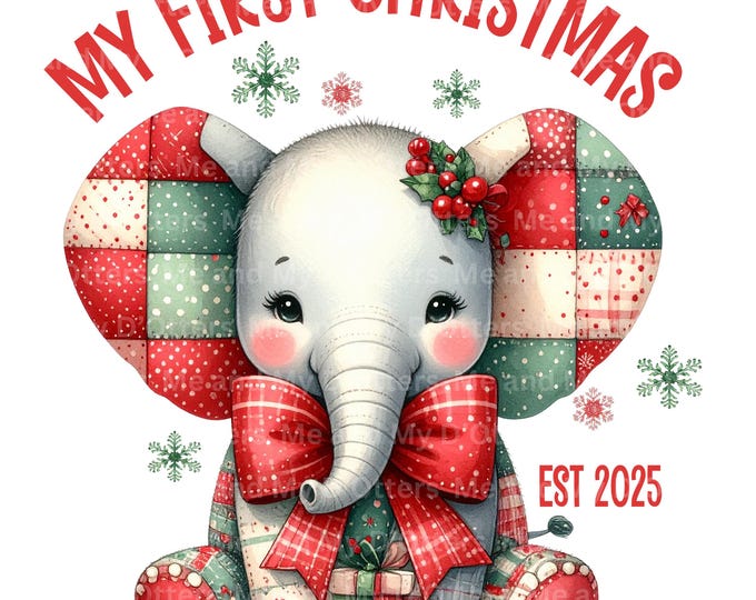 My First Christmas - Quilted Elephant  - 2025 PNG | Holiday Sublimation Design - New Baby
