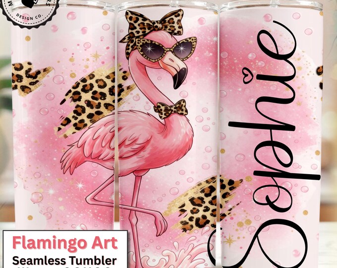 Personalized Name Tumbler Wrap | Sassy Flamingo Tumbler Wrap PNG Set | In My Sparkle Era | Pink Leopard Glitter Sublimation