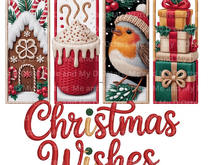 Faux Embroidery Christmas Wishes PNG | Cozy Stitch Texture Sublimation Design