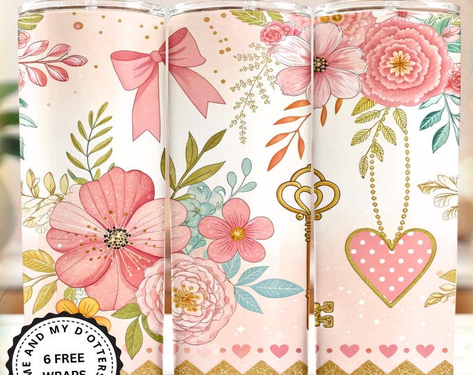 Pink Coquette Tumbler Wrap, Boho, Collage Style PNG, 20oz Skinny Wrap PNG (6 Bonus Wraps)