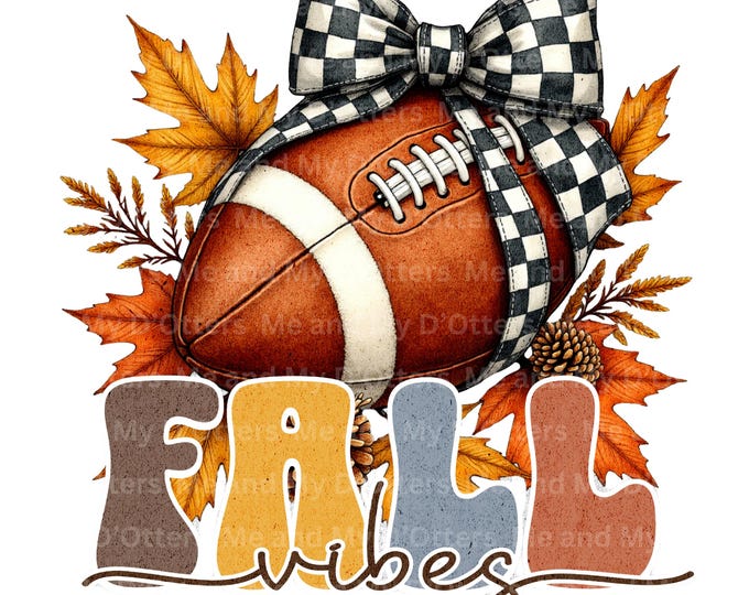 Boho Fall Football PNG: Checkered Bow, Sunflowers (Digital Download)