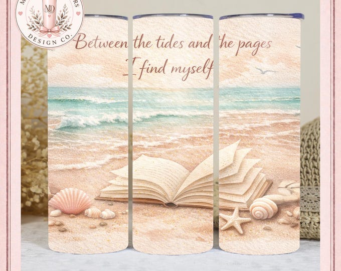 Summer Bookish Tumbler Wrap PNG Bundle, Between The Tides and Pages Design