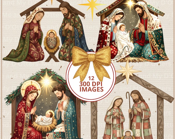 Nativity PNG Bundle | Holy Family Christmas Sublimation Set | Unto Us a Child is Born Christian Clipart