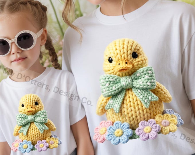 Easter Baby Chick - Faux Yarn Chunky Knit PNG | Cottagecore Crochet PNG Sublimation for Easter T-Shirts | Mommy and Me (2 Bonus Files)