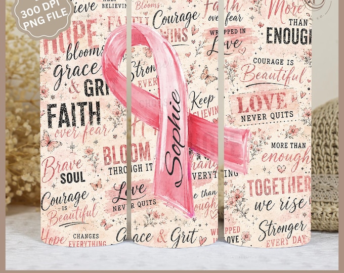 Personalized Breast Cancer Gifts | Inspirational Quotes Tumbler Wrap PNG | Breast Cancer Survivor | Breast Cancer Awareness PNG | Set of 2