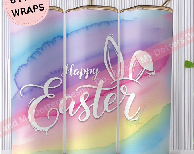 Pastel Watercolor Tie Dye - Happy Easter | Seamless PNG Sublimation Tumbler Wrap | 6 BONUS Wraps