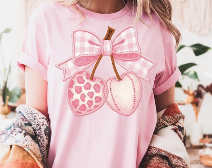 Trendy Coquette Cherries PNG |  Retro Faux Embroidered Sublimation Design (Digital Download) Valentine Shirt PNG