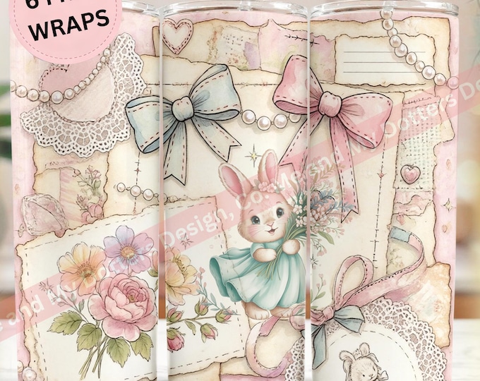Pastel Easter Coquette, Scrapbook - Journal Aesthetic | Tumbler Wrap PNG, Cottagecore Spring Sublimation, | Seamleass PNG | 6 BONUS Wraps