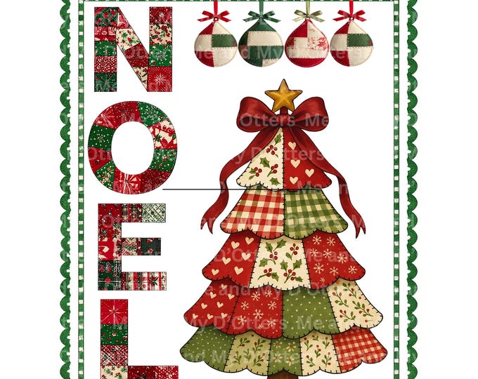 Quilted Christmas Tree PNG | "NOEL" Collage, Boho Style (Digital Download)