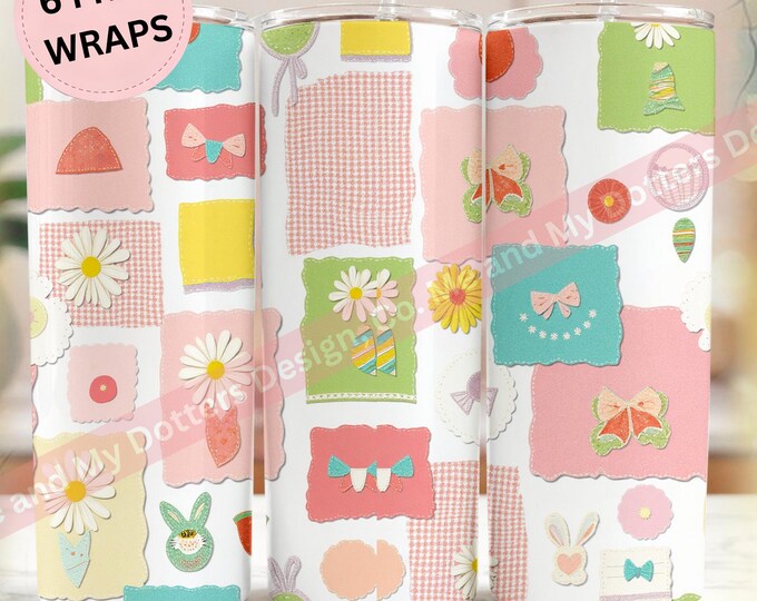 Pastel Easter Collage Tumbler Wrap PNG, Cottagecore Spring Sublimation, | Seamleass PNG | 6 BONUS Wraps
